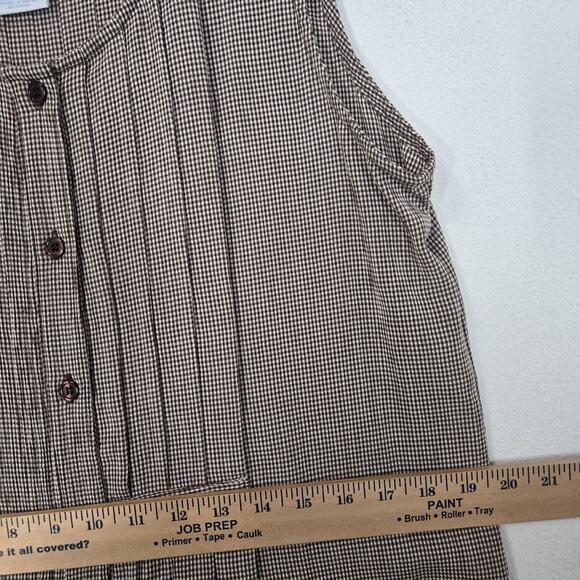 Vintage 90s Gingham Prairie Maxi Dress QPS M Brown Button Front Teacher Core - Picture 12 of 14